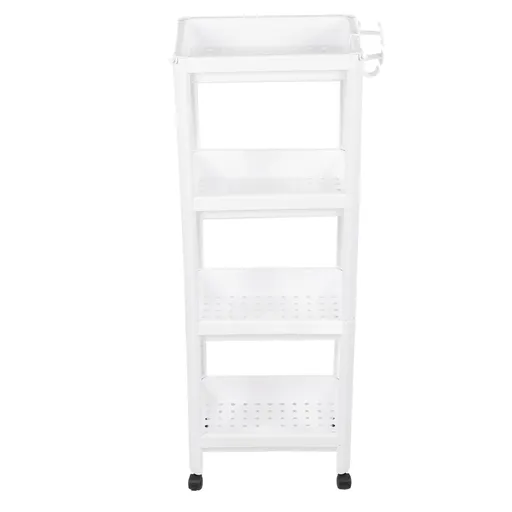 Bathroom Tower Shelf Plastic Freestanding Storage Rack Organizer Multifunctional Shelving Unit for Living Room Bedroom Kitchen White 4 Layers (with Wheel)