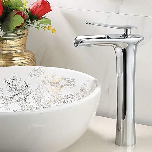 Basin Hot and Cold Water Faucet, Waterfall Type Water Outlet, Antique Brushed Finish – Vintage Bathroom Sink Faucet - Silver - Size 280mm
