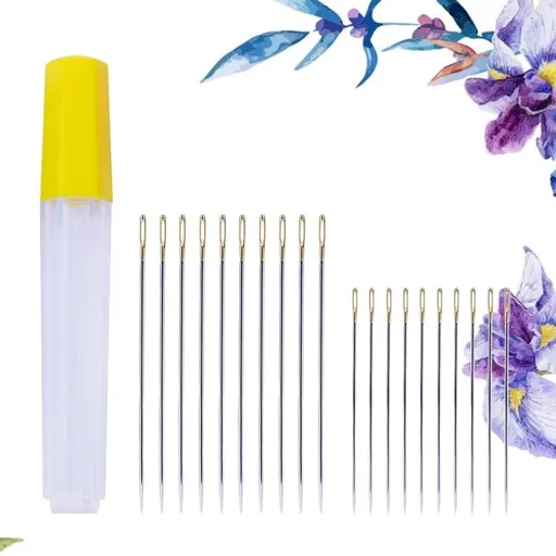 20Pcs Plated Silver Sewing Needles Set for Stitching and Cross Stitch Large Eye Design