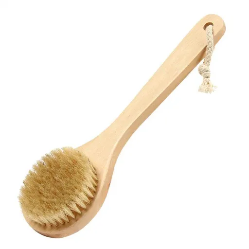 Short Handle Body Brush, Natural Bristles Wooden Bath Brush Shoulder Back Exfoliating Dry Brushing Skin Care