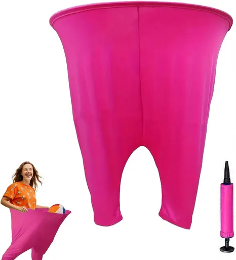 Granny Pants Yard Game Set Giant Outdoor Party Activity for Kids and Adults, Big Pants Ball Catching Set with 4 Balloons and Pump, Funny Lawn Activity, Ring Toss Games (Deep Pink)