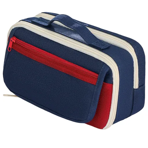 Large Capacity Multi-Layer Pencil Case with Handle - Red Contrast Stationery Storage Bag with Multiple Compartments, Magnetic Front Pocket, 21 x 10.5 x 6 cm