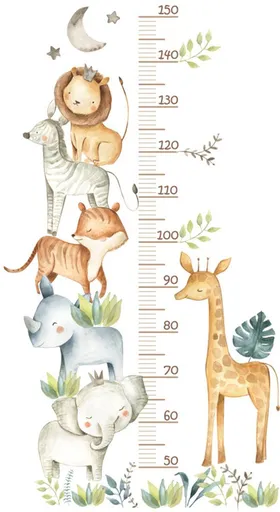 Kids Growth Chart Wall Sticker Self Adhesive Removable Height Measure Ruler Jungle Safari Animals Nursery Bedroom Decor Up To Multi Color, 170 cm