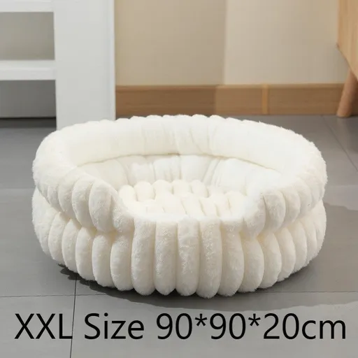 Oversized Removable Notch Style Round Pet Bed, Thick Cushion Moisture-Proof All Season Pet Nest, Cream White, Size 2XL, 35.43x35.43x7.87in