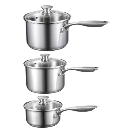 Stainless Steel Saucepan Set, 1 QT & 2 QT & 3 QT Saucepans with Glass Lids, Multipurpose Nonstick Stainless Steel Sauce Pot with Ergonomic Handle, Friendly for Oven, Dishwasher, Induction Cooker