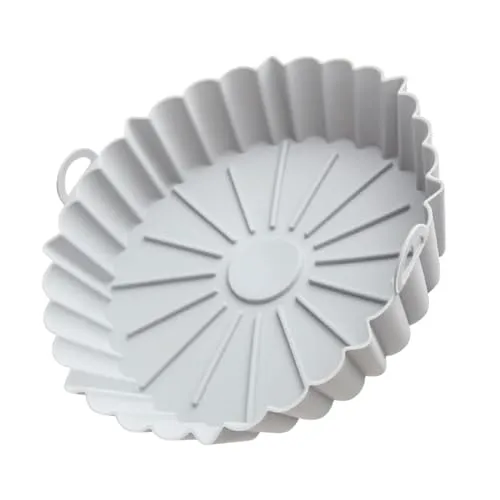 1 Piece Reusable Silicone Air Fryer Baking Mould for Cakes, Eggs and Snacks, Heat-Resistant Kitchen Accessory, Grey, Round Fluted