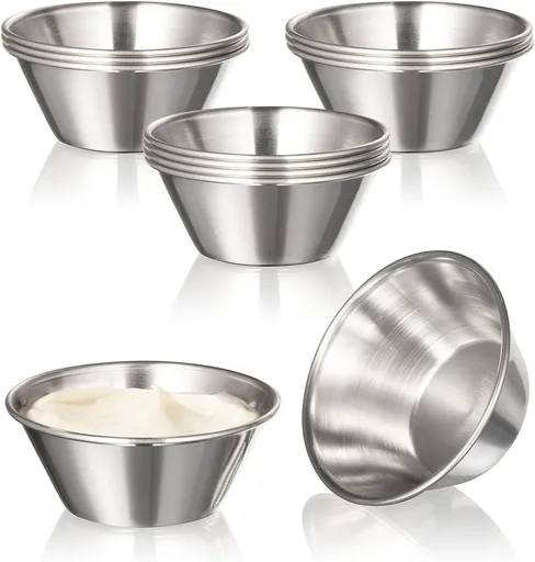 [12 Pack] 1.5 oz Stainless Steel Dipping Sauce Cups, Reusable Metal Ramekins, Commercial Grade Condiment Bowls, Individual Portion Cups, Small Round Au Jus for Home, Restaurant