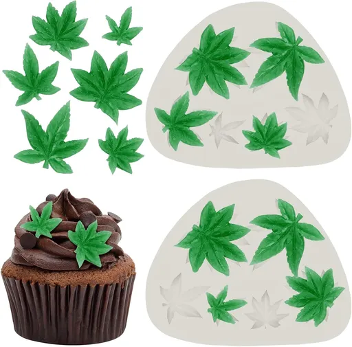 2 Pieces Weed Leaf Cake Fondant Mold Pot Leaves Silicone Mold for Weed Leaf Theme Cake Decoration, Chocolate Candy Polymer Clay Cookie Sugar Craft (Gray)