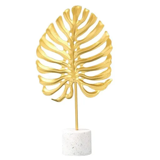 Modern Desk Ornament Metal Marble Leaf Shape Table Crafts Home Decor Living Room Benroom Table Decoration Birthday Gifts (Gold)