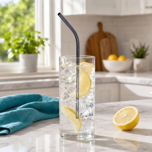 1Pc Black Stainless Steel Reusable Drinking Straw Straight Chemical-Free