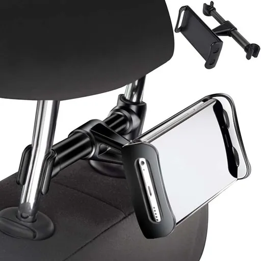 Smartphone holder - Multifunctional car phone holder with clip - Adjustable phone holder - Telescopic phone holder - Car phone holder for headrest, Car tablet holder for back seat - Black