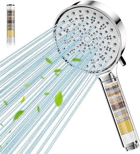 Cobbe Shower Head With Filter- High Pressure Bathroom Nozzle With 6 Spray Modes, Large Strong Flow Rain for Hard Water Filter, Chrome Finish