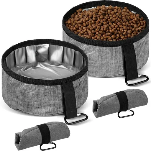 Durable Oxford Fabric Collapsible Dog Bowl, Portable Foldable Pet Food and Water Container for Outdoor Adventures, Camping, and Daily Walks with Convenient Carabiner Clip, Large Capacity Travel Bowl for Dogs and Cats (S, Grey)