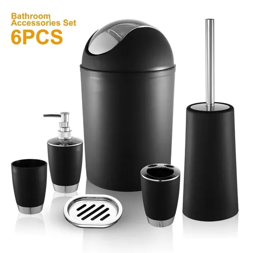 6 bathroom accessories, plastic bathroom set soap dispenser toothbrush holder, black