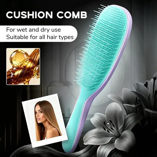 Detachable Silicone Cushion Massage Comb, Suitable for Dry and Wet Use, Unisex, Works on All Hair Types, Volumizing and Smoothing Comb, Available in 7 Colors – Purple+Blue