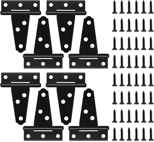 8 Pcs T Strap Gate Hinges, Heavy Duty 2 inch Barn Door Hinges, Black Tee Shed Hinge with Mounting Screws for Barn Door, Shed or Wooden Fences