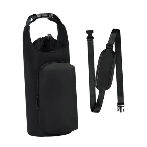 Insulated Sports Water Bottle Carrier Bag with Shoulder Strap Adjustable Crossbody Bottle Holder for Running Cycling Hiking Fitness Outdoor - Black