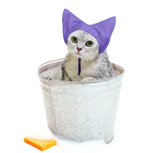2 Piece Waterproof Cat Shower Cap Set with Ear Protection