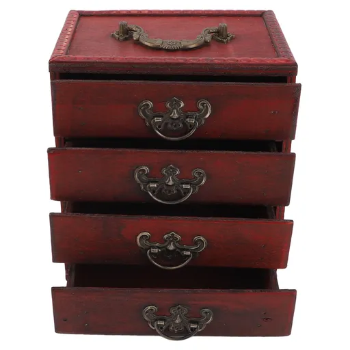 Jewelry Box Chinese Vintage Case 4 Drawer Wood Oriental Compact Ample Capacity Versatile Storage Organizer for Earring
