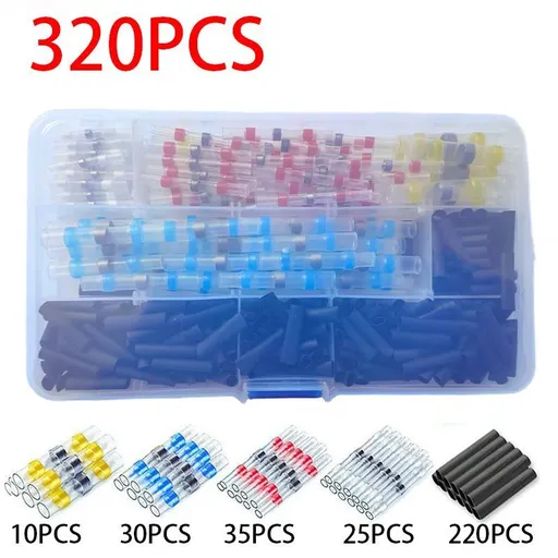 Solder Ring Wire Connectors Heat Shrink Butt Terminals Electrical Connector Kit - Multi - Size 320Pcs
