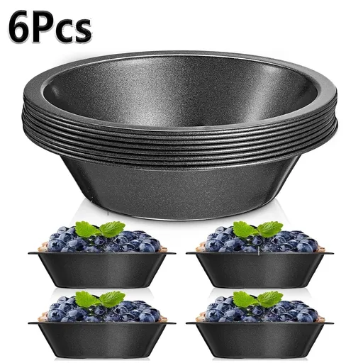 6 Pack 5 inch Reusable Small Pie Pans, Nonstick Small Pie Tins, Carbon Steel Pie Pans, Mini Pie Pans for Baking, Round Bread and Meat Pie Tins Mini Pie Tins for Cake Dessert