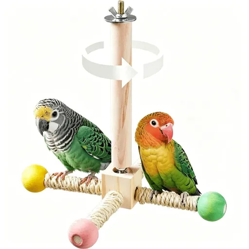 Bird Stand Toy,Interactive Spinning Toys,Wooden Exercise Wheel Parrot Toy,Enrichment Cockatiel Toy for Birds Cage,Bird Cage Accessories Toys for Budgies (Small)