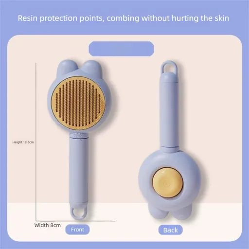 2 Pcs Blue Pet Self-Cleaning Slicker Brush for Cats and Dogs - Rabbit Ear Design with Stainless Steel Needles and ABS Handle - Gentle Deshedding and Massage Tool for Long Hair Breeds
