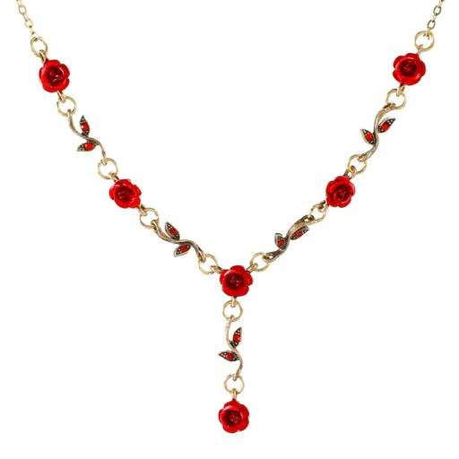 Crystalline Set with Red Zirconia Crystals Necklace Dangle Earrings Bracelet Gold Plated Necklace Earrings Set Crystal Wedding