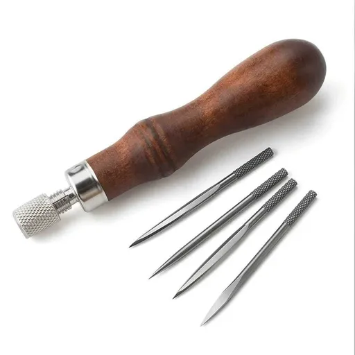 4 in 1 Wooden Handle Leather Craft Sewing Kit DIY Hole Punch Tool for Leather Sewing Hand Stitching