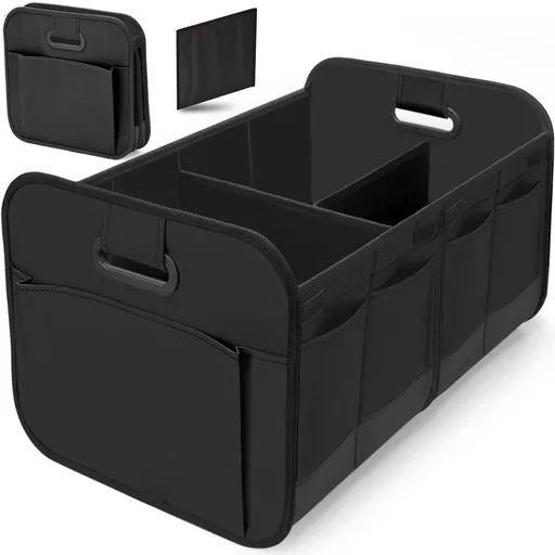 Black Heavy Duty Collapsible Car Boot Organiser - Large 65L Waterproof Trunk Storage Box with Compartments for SUV & Car