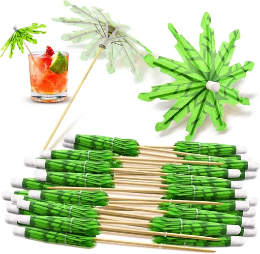 40 Pcs Drink Umbrellas Cocktail Picks, Coconut Palm Tree Cocktail Umbrellas for Drinks, Mini Paper Umbrella Toothpicks Sticks for Summer Hawaiian Cupcake Toppers Tropical Party Decor