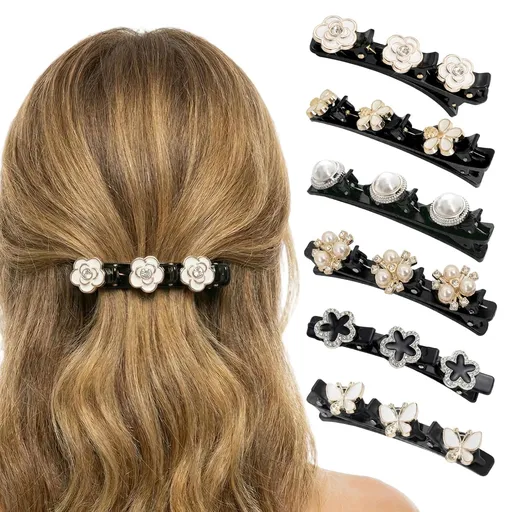 6 Pcs Sparkling Crystal Stone Braided Hair Clips, Duckbill Hair Clips for Women, Rhinestone Hair Accessories for Styling Sectioning (Style A)