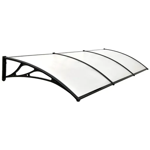 SHADE SHIELD 3x1m Aluminium Exterior Awning, Black DIY External UV Rain Protection Clear Polycarbonate Canopy Cover