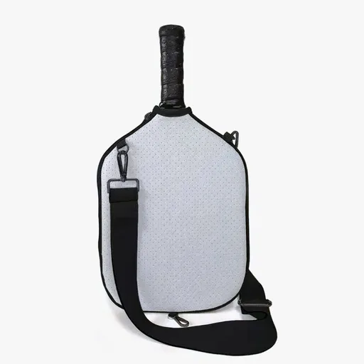 Grey Neoprene Pickleball Paddle Cover – Waterproof Side Pocket Design, Shoulder Bag Style
