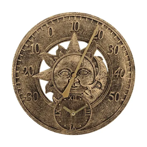 Outdoor Wall Clock, Thermometer for Patio and Pool, Round, Metal, Rustic,Waterproof,Outdoor Clock Thermometer Combo Garden-12in