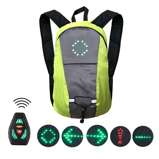15L Backpack with USB Charging & Smart LED Turn Signals, Waterproof Cycling Commuter Daypack, Lightweight Nylon, Safety Reflective(Yellow gray)