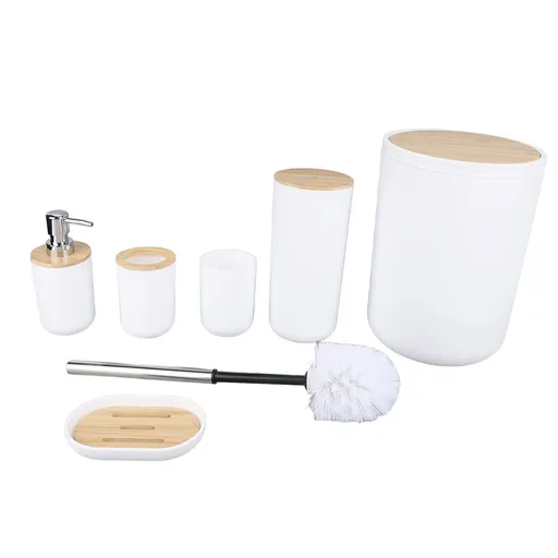 6PCS Bathroom Accessories Set PP Trash Can Soap Dispenser Soap Dish Toothbrush Holder Cup Toilet Brush Holder for Home Housewarming