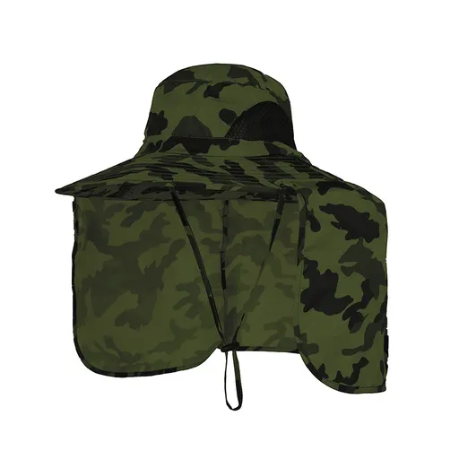 Camouflage army green UPF 50+ Sun Protection Fishing Hat Wide Brim Neck Flap Quick Dry Bucket Hat for Outdoor Hiking and Gardening