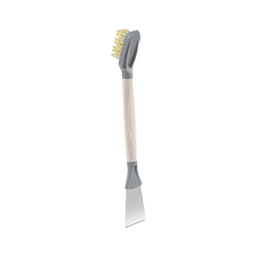 2-Pack White Dual Head Kitchen Cleaning Brush Set - Stainless Steel Scraper and Copper Wire Brush - Heavy Duty Grease Removal, Detachable Handle, Multi Surface Use for Stovetops and Ovens