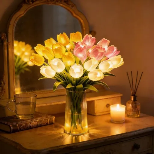 15 PCS Radiant Romantic Tulip Light, Twinkling Led Tulips that Never Fade, Flower Shaped Ambient Night Lamp for Bedroom Bedside Decor & Gift