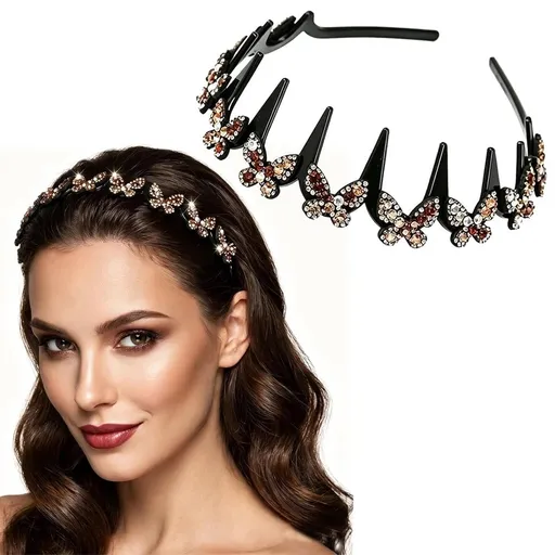 Butterfly Crystal Headbands for Women Non Slip, Wave Rhinestone Headbands for Women's Hair, Champagne Glitter Fashion Hair Accessories for Wedding Party Daily Wear