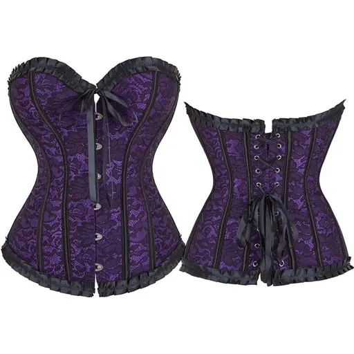 House Of Dasein Floral Lace Up Overbust Corset For Mature Women - Red 4Xl - Purple - 5Xl