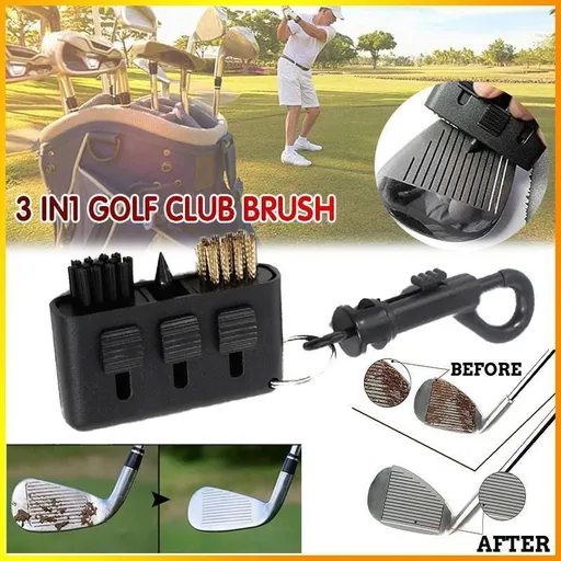 Golf Club Cleaning Brush 3 In 1 Club Groove Cleaner Tool with Keyring