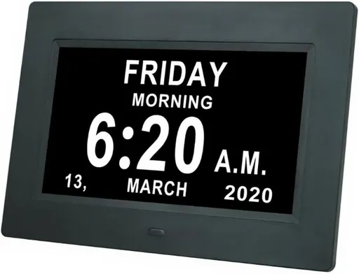 7" Large Display Digital Clock with Detailed Time & Date, Multiple Alarm Reminders,Language Options,Plug-in operation,Designed specifically for the elderly(Black)