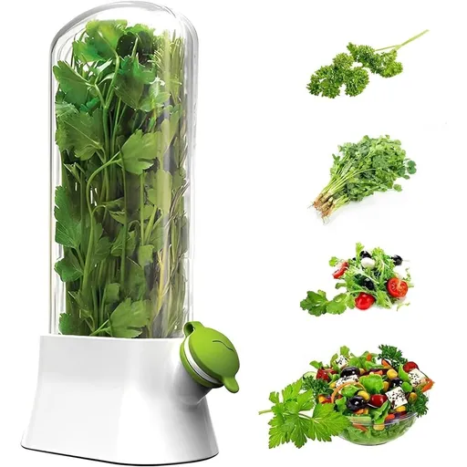 Fresh Herb Storage Container for Refrigerator - Vegetable Preservation Bottle for Parsley Cilantro Mint - Tall Clear Plastic Produce Saver - Kitchen Gadget for Keeping Greens Fresh Longer