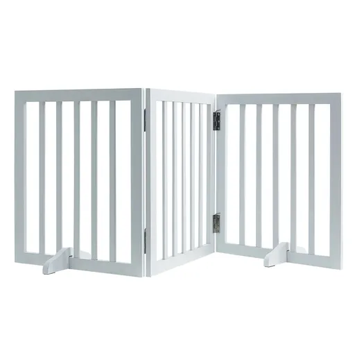 Free Standing Dog Gate, 24" H x 60" W Freestanding Pet Gate, 3 Panels Foldable Dog Gate for Wide and Narrow Passageways, Expandable Dog Barrier with Silent Foot Support for Indoor, White