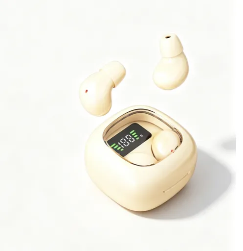 Y19 Mini Hidden Sleep Wireless Bluetooth Earbuds with LED Digital Display，Cream Skin