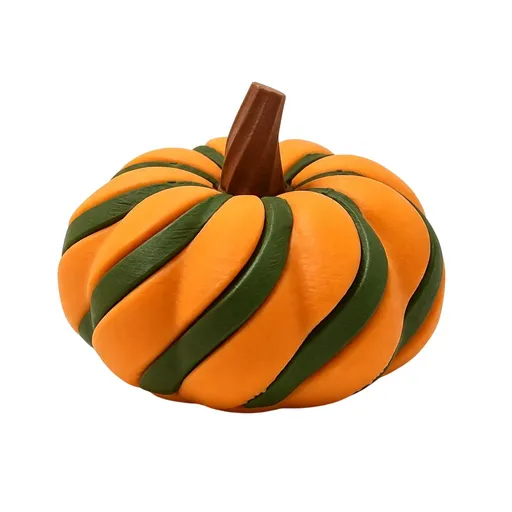 3D Printed Pumpkin Decoration Spiral Design Orange and Dark Green Lightweight Compact Tabletop Accent for Halloween and Autumn Decor