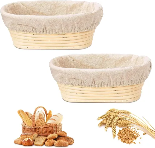 2 pieces - Bread proofing basket - Small proofing basket - Oval bread proofing basket - sourdough proofing basket - small proofing basket - proofing bowls - baking accessories - rattan storage bowl - lined - for professional and home bakers - oval -