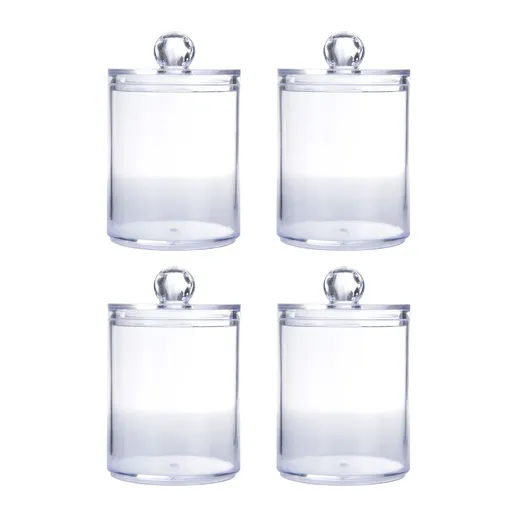 4Pcs Storage Jar Clear Round PS Plastic Bathroom Canister Set for Qtips Cotton Swabs Balls Cosmetic Pads
